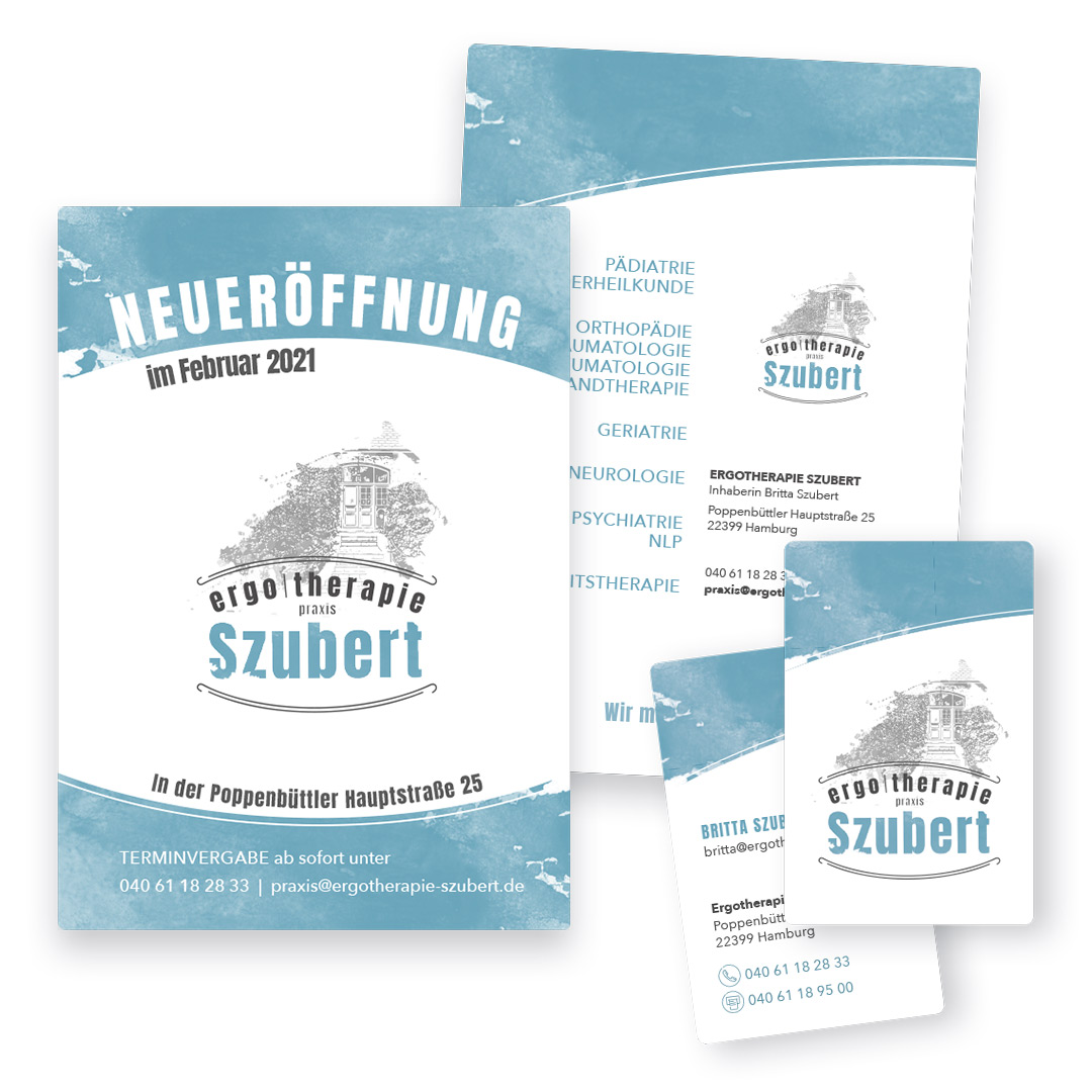 Flyer und Visitenkarte Poppenbüttel Ergotherapie Szubert