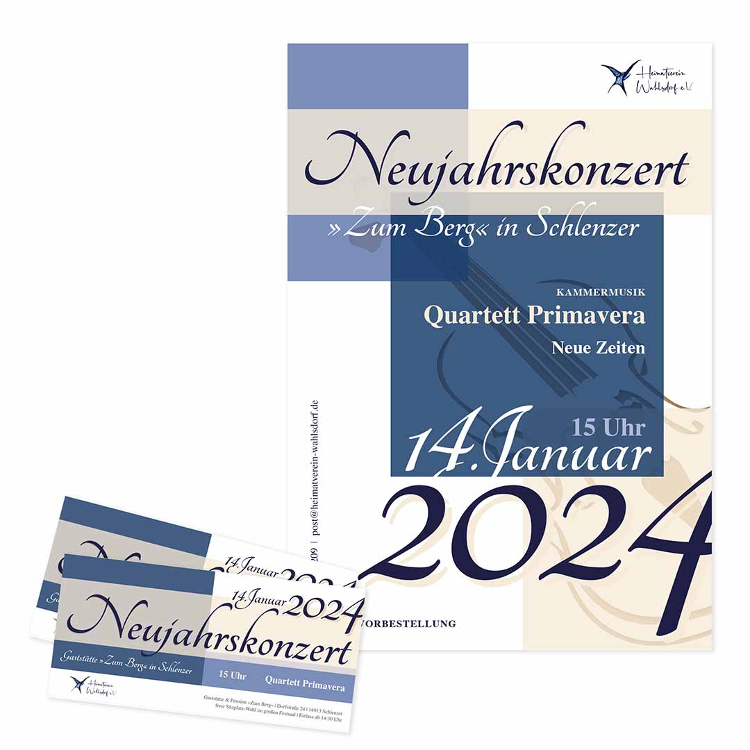 Plakat und Tickets vom Neujahrskonzert Wahlsdorf 2020